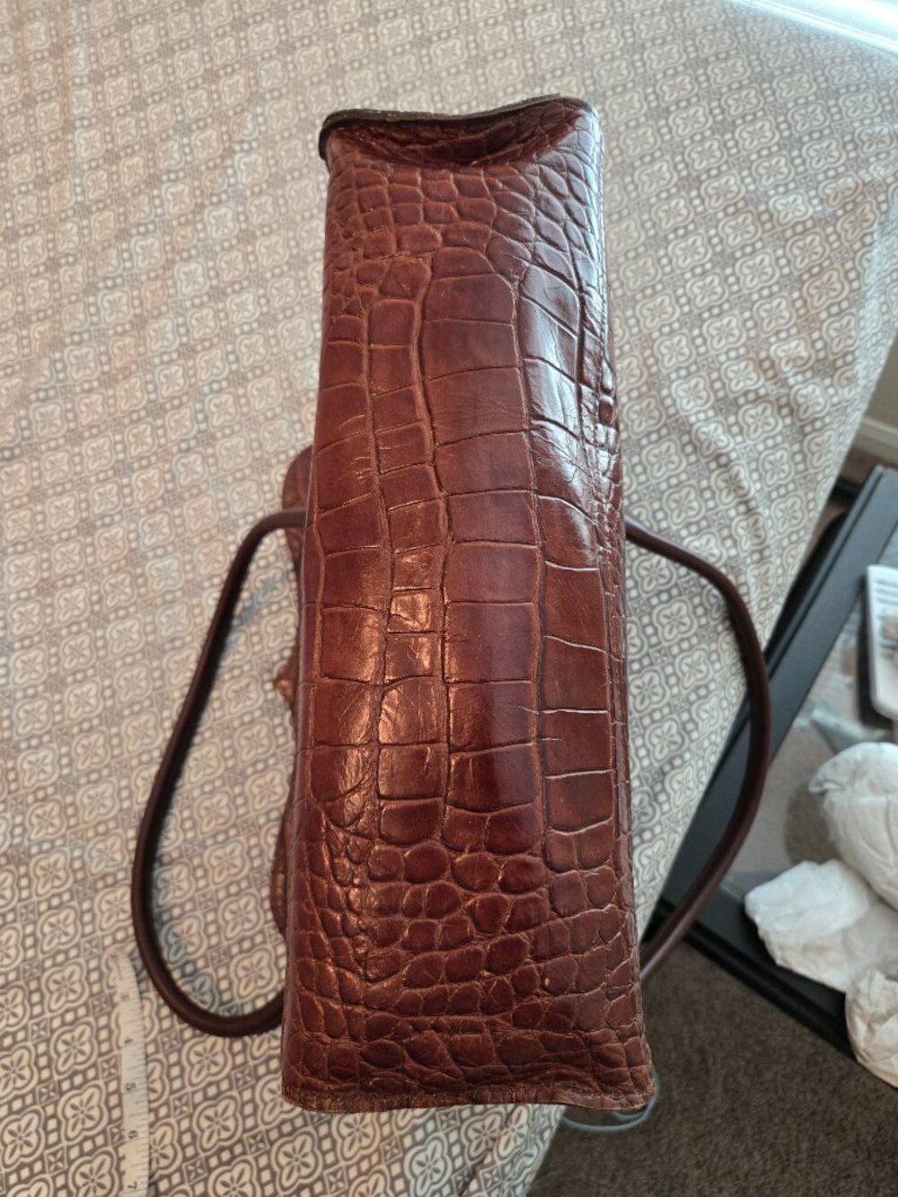 Two Bar West Vintage Brown Crocodile Satchel Top Handle Bag - Picture 4 of 5